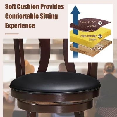 Costway Set Of 4 Swivel Bar Stool 24'' Counter Height Leather Padded Dining Kitchen Chair 7 Costway Set Of 4 Swivel Bar Stool 24'' Counter Height Leather Padded Dining Kitchen Chair - Image 7