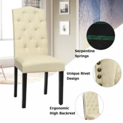 Costway Set Of 4 Tufted Dining Chair Upholstered W/ Nailhead Trim & Rubber Wooden Legs -Costway GUEST ebc61a58 4bdf 4cd4 9e3d a3ffbf5386ad