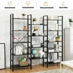 Costway Triple Wide 5-tier Bookcase Large Bookshelf Display Storage Shelf Vintage Black -Costway GUEST ebc976af 3380 4453 a26d 2f72d49e00d8