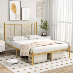 Costway Full/Queen/Twin Size Metal Platform Bed Frame Vintage Headboard Mattress Foundation Gold 17 Costway Full/Queen/Twin Size Metal Platform Bed Frame Vintage Headboard Mattress Foundation Gold -Costway GUEST ebd27955 0bd9 4df6 9947 2417333328f0