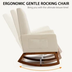 Costway Mid Century Retro Fabric Upholstered Rocking Chair Modern Armchair Beige -Costway GUEST ec2cc4ce fc74 450b 8a4f 0b3999a662bc