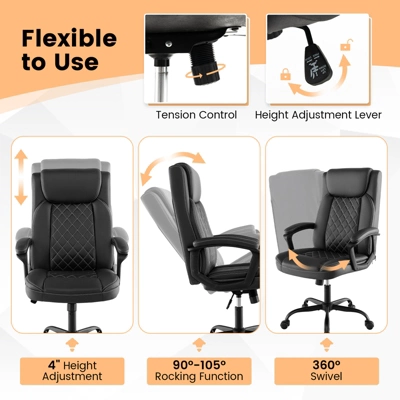 Costway Adjustable Office Desk Chair Ergonomic Executive Chair With Padded Headrest Armrest 4 Costway Adjustable Office Desk Chair Ergonomic Executive Chair With Padded Headrest Armrest - Image 4