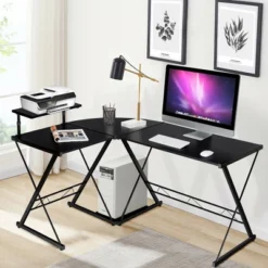 Costway 58'' X 44'' L-Shaped Computer Gaming Desk W/ Monitor Stand & Host Tray Home Office