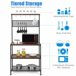 Costway 4-Tier Kitchen Bakers Rack Microwave Oven Stand Industrial W/Hooks & Mesh Panel 14 Costway 4-Tier Kitchen Bakers Rack Microwave Oven Stand Industrial W/Hooks & Mesh Panel -Costway GUEST ed35ca41 3dd7 4da4 820f 61ae2b2c1870