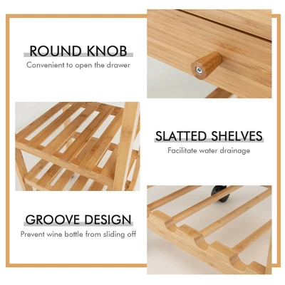 Costway Rolling Kitchen Island Utility Trolley Cart W/Drawer & Wine Rack 8 Costway Rolling Kitchen Island Utility Trolley Cart W/Drawer & Wine Rack - Image 8