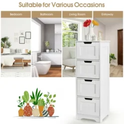 Costway Bathroom Floor Cabinet Free-Standing Side Storage Organizer W/ 4 Drawers -Costway GUEST ed4fd938 b834 4e35 83f0 92e71dc2530b