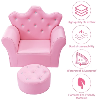 Costway Pink Kids Sofa Armrest Chair Couch Children Toddler Birthday Gift W/ Ottoman 5 Costway Pink Kids Sofa Armrest Chair Couch Children Toddler Birthday Gift W/ Ottoman - Image 5