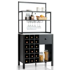 Costway Kitchen Islands Freestanding Wine Rack Table W/ Glass Holder & Drawer Black / Rustic -Costway GUEST ed6bcd32 77a3 4092 a1dd 01660bdc3efb