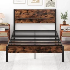Costway Twin/Full/Queen/King Bed Frame With Tall Industrial Headboard Heavy-Duty Metal Slats Support Brown 17 Costway Twin/Full/Queen/King Bed Frame With Tall Industrial Headboard Heavy-Duty Metal Slats Support Brown -Costway GUEST eda2200a 8724 418c 8965 1bdaefeadbb4