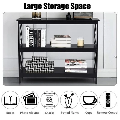 Costway 3-Tier Console Table X-Design Bookshelf Sofa Side Accent Table W/Shelf EspressoBlack 7 Costway 3-Tier Console Table X-Design Bookshelf Sofa Side Accent Table W/Shelf EspressoBlack - Image 7
