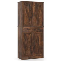 Costway 72" Tall Kitchen Pantry Modern Farmhouse Cupboard Cabinet With 4 Barn Doors Brown/White/Black -Costway GUEST ede83e88 3aa1 4059 8204 148686408dd9