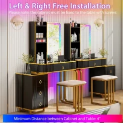 Costway Vanity Table Set With RGB LED Lights Crystal Crush Diamond Mirror Drawers Black/White -Costway GUEST ee02bb33 a563 454b 85d4 cd624d2f1d46