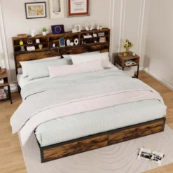Costway Twin/Full/Queen/King Bed Frame With Charging Station Storage Headboard Under-bed Storage Space -Costway GUEST ee0f7bcf 84e0 4fa3 bae3 1685410d3709