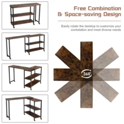 Costway Patented Large 360 Degree Free Rotating Sofa Side Table With Wheels Storage Shelf Rustic Brown -Costway GUEST ee176a3b 86ff 42ae bdf0 bc4d24837377