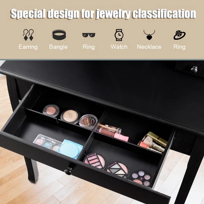 Costway Square Mirror Dressing Table Set Makeup Vanity For Bedroom, Living Room White/Black 5 Costway Square Mirror Dressing Table Set Makeup Vanity For Bedroom, Living Room White/Black - Image 5