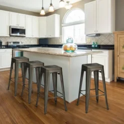 Costway Set Of 4 Metal Bar Stools 30'' Bar Height Barstools Industrial W/ Low Back Gun -Costway GUEST ee743581 d69c 4287 9cfa 73268ef7b212