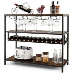 Costway Rustic Wine Rack Table 13 Bottles Wine Bar Cabinet Freestanding With Glass Holder -Costway GUEST ee7a2125 cff4 4077 b285 12049af48590