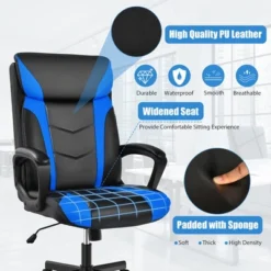 Costway Office Chair Computer Desk Chair Swivel Gaming PU Leather W/Padded Armrest WhiteBlueRed -Costway GUEST eeb5a14a 5f83 4e95 93d3 4bbcb487790e