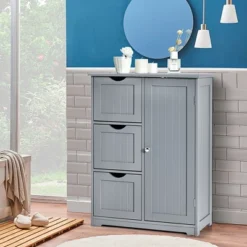 Costway Bathroom Floor Cabinet Side Storage Cabinet With 3 Drawers And 1 Cupboard Grey Black -Costway GUEST eed8d65a b0f8 4e52 90a9 20336407b7d3