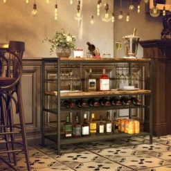 Costway 41" Wine Rack With 4 Glass Holders Wide Countertop Middle & Bottom Storage Shelves -Costway GUEST ef1602e3 691e 43bf 991d 9210046f8feb