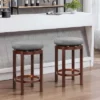 Costway Set Of 2 Upholstered Swivel Round Bar Stools 26'' Wooden Pub Kitchen Chairs Gray