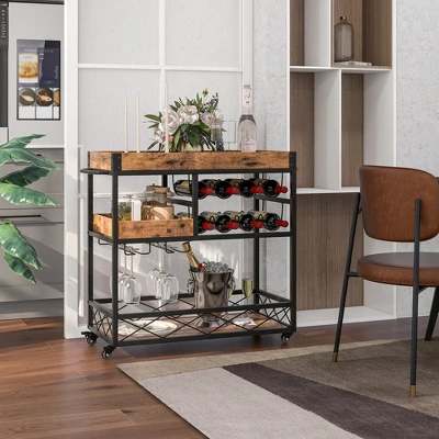 Costway 3-Tier Mobile Bar Serving Cart Liquor Storage Trolley With Removable Tray Wine Rack 2 Costway 3-Tier Mobile Bar Serving Cart Liquor Storage Trolley With Removable Tray Wine Rack - Image 2