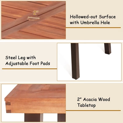 Costway Rectangular Acacia Wood Dining Table Rustic Furniture Indoor &Outdoor 5 Costway Rectangular Acacia Wood Dining Table Rustic Furniture Indoor &Outdoor - Image 5