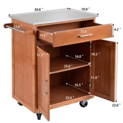 Costway Wood Kitchen Trolley Cart Stainless Steel Top Rolling Storage Cabinet Island -Costway GUEST effe2fee 49ba 4bad a72a bf0c5eb2084a
