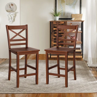 Costway Set Of 4 Bar Stools 24'' Counter Height Chairs W/ Rubber Wood Legs Walnut 3 Costway Set Of 4 Bar Stools 24'' Counter Height Chairs W/ Rubber Wood Legs Walnut - Image 3