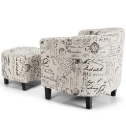 Costway Barrel Modern Accent Tub Upholstered Chair French Print W/ Ottoman 14 Costway Barrel Modern Accent Tub Upholstered Chair French Print W/ Ottoman -Costway GUEST f00b292d c682 49af 95c2 1fd9dc483007