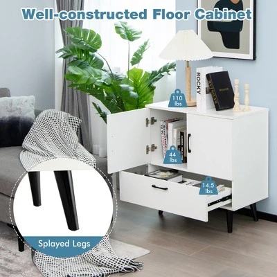 Costway Mid Century Storage Cabinet Accent Buffet Sideboard Entryway Kitchen White Brown 7 Costway Mid Century Storage Cabinet Accent Buffet Sideboard Entryway Kitchen White Brown - Image 7