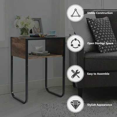 Costway Side Table Industrial Coffee Table W/Metal Frame Rustic End Table Nightstand 8 Costway Side Table Industrial Coffee Table W/Metal Frame Rustic End Table Nightstand - Image 8