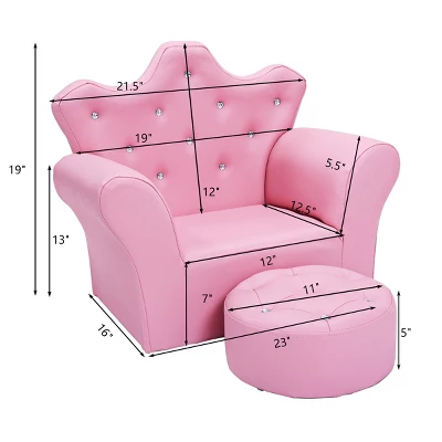 Costway Pink Kids Sofa Armrest Chair Couch Children Toddler Birthday Gift W/ Ottoman 6 Costway Pink Kids Sofa Armrest Chair Couch Children Toddler Birthday Gift W/ Ottoman - Image 6