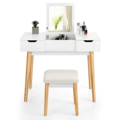 Costway Vanity Table Set W/ Flip Top Mirror Drawers 9 Dividers Makeup Writing Desk -Costway GUEST f0bc378a 1f42 4f3b 9898 f349e177a739
