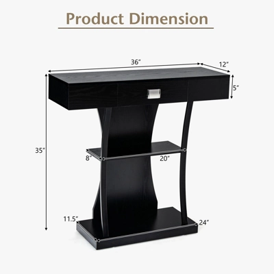 Costway T-Shaped Console Table Behind Couch Table With Drawer Shelves & Dual Anti-Tipping Kits Modern Foyer Table Entryway Accent Table 3 Costway T-Shaped Console Table Behind Couch Table With Drawer Shelves & Dual Anti-Tipping Kits Modern Foyer Table Entryway Accent Table - Image 3