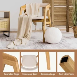 Costway Set Of 2 Bamboo Accent Chairs Leisure Chairs Armchairs W/ Seat Cushion -Costway GUEST f0f48a13 2945 462f 926b 71031ad787e9