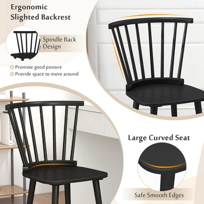 Costway Rubber Wood Windsor Dining Chairs Set Of 2 With Spindle Back For Living Room Black/Natural 4 Costway Rubber Wood Windsor Dining Chairs Set Of 2 With Spindle Back For Living Room Black/Natural - Image 4