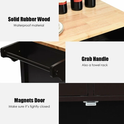 Costway Modern Rolling Kitchen Island Cart Wood Top Storage Trolley With Storage Drawers 9 Costway Modern Rolling Kitchen Island Cart Wood Top Storage Trolley With Storage Drawers - Image 9