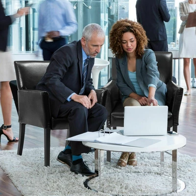 Costway Set Of 2 PU Leather Guest Chairs Reception Side Arm Chairs Upholstered Wood Leg 3 Costway Set Of 2 PU Leather Guest Chairs Reception Side Arm Chairs Upholstered Wood Leg - Image 3