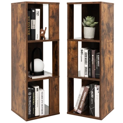 Costway 2 PCS 3-tier Wood Bookshelf Display Storage Rack For Small Spaces White/Rustic Brown 9 Costway 2 PCS 3-tier Wood Bookshelf Display Storage Rack For Small Spaces White/Rustic Brown - Image 9