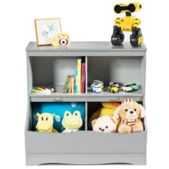 Costway Children's Multi-Functional Bookcase Toy Storage Bin Kids Floor Cabinet GreyWhite -Costway GUEST f16d604e d710 4404 ba1d 423edb5f627b