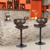Costway Set Of 4 Adjustable Bar Stools Swivel Bar Chairs W/ Backrest Retro Brown Hot-Stamping Cloth