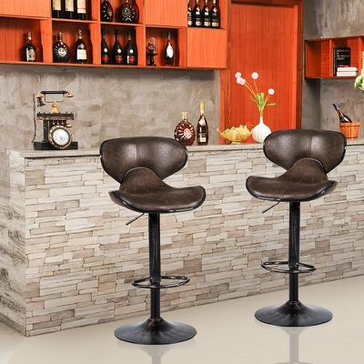 Costway Set Of 4 Adjustable Bar Stools Swivel Bar Chairs W/ Backrest Retro Brown Hot-Stamping Cloth 1 Costway Set Of 4 Adjustable Bar Stools Swivel Bar Chairs W/ Backrest Retro Brown Hot-Stamping Cloth