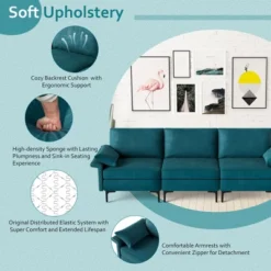 Costway Modern Modular Fabric 3-Seat Sofa Couch With Socket USB Ports & Metal Legs Grey/Blue -Costway GUEST f1f32c0d 2f39 41d8 9da1 16294dcd6da2