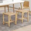 Costway Dining Stool Set Of 2/4 18'' Backless With Rubber Wood Frame Woven Paper Seat Kitchen
