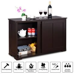 Costway Kitchen Storage Cabinet Sideboard Buffet Cupboard Wood Sliding Door Pantry Brown -Costway GUEST f2150be2 a88c 458c 9a32 a7dc0591f621
