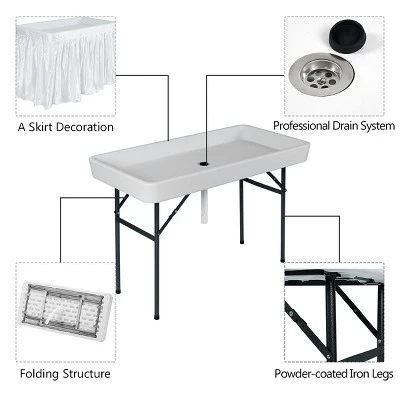 Costway 4 Foot Party Ice Folding Table Plastic With Matching Skirt White 7 Costway 4 Foot Party Ice Folding Table Plastic With Matching Skirt White - Image 7