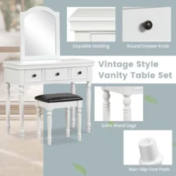 Costway Vanity Table Set Makeup Desk Cushioned Stool 3 Drawer Large Mirror White/Walnut -Costway GUEST f28cea69 339f 4ed5 a07a 2edef11eb614