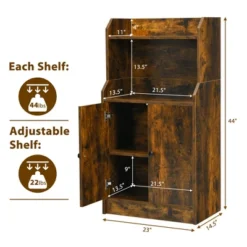 Costway Storage Cabinet Bookcase W/2 Doors And Open Shelves Display Shelf Rustic Brown