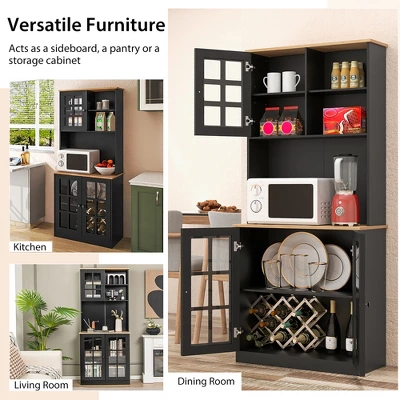 Costway 72'' Freestanding Pantry Cabinet Kitchen Buffet Sideboard Hutch With 3 Doors Black/White 8 Costway 72'' Freestanding Pantry Cabinet Kitchen Buffet Sideboard Hutch With 3 Doors Black/White - Image 8